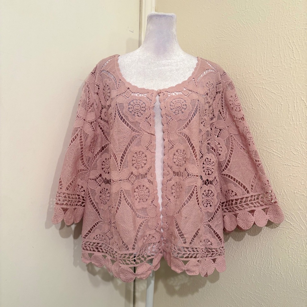 Rabbit Rabbit Rabbit Pink Lace Cardigan One Button Top Boho Cottagecore Fairy 2X